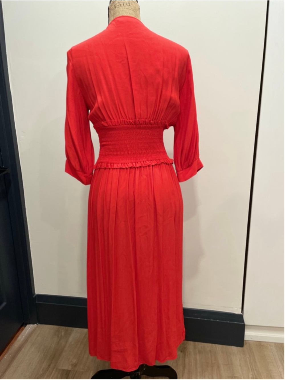 ZARA Smocked Waist Button Front Midi Dress S Milkmaide Dutton Event Party Boho - Picture 4 of 7